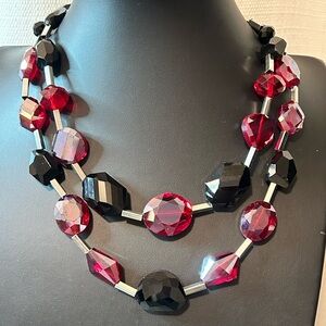 WHBM Black Red Silver Statement Necklace #443 Gorgeous!! Double strand